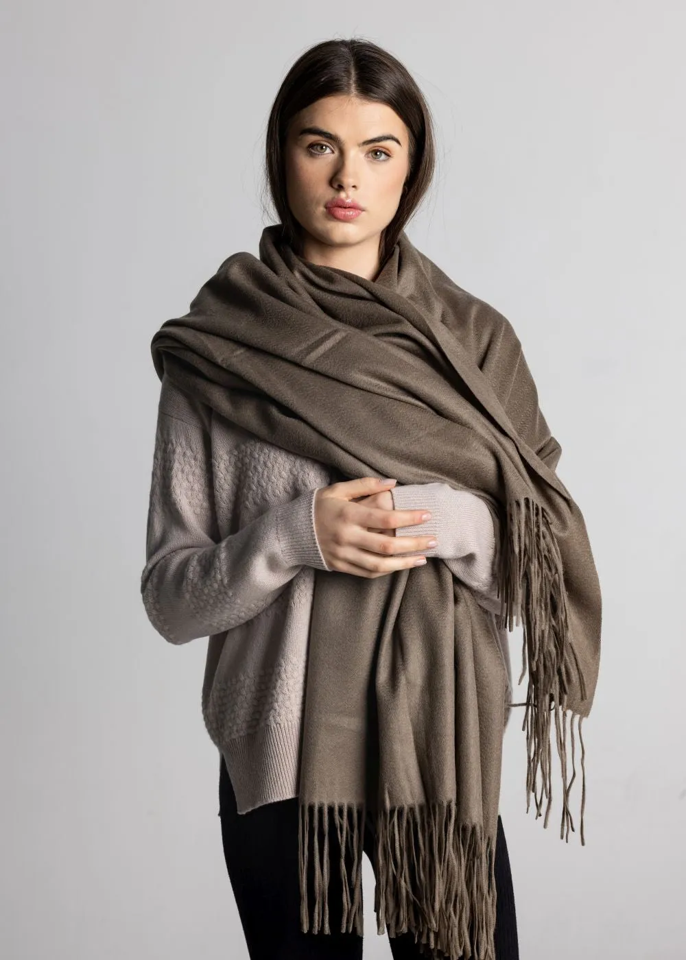 100% Cashmere Shawl - Tan