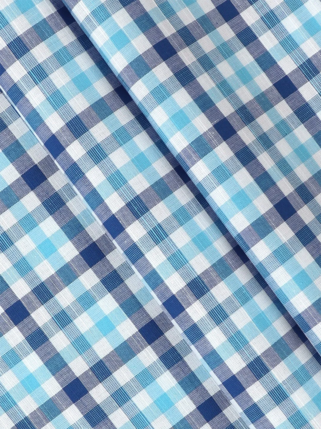 100%Mens Cotton Checked Shirt Fabric Blue Liberty Cotton