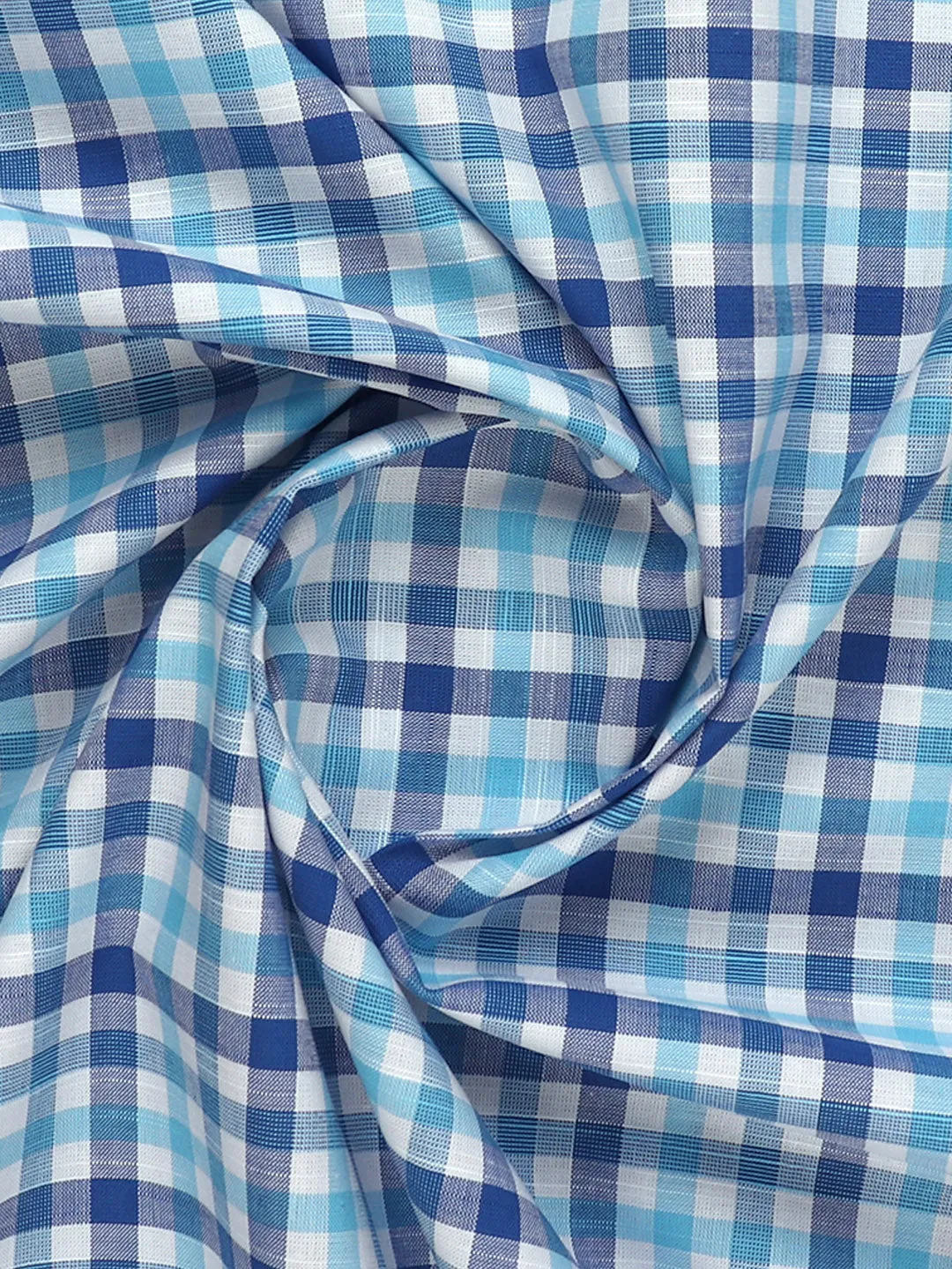 100%Mens Cotton Checked Shirt Fabric Blue Liberty Cotton