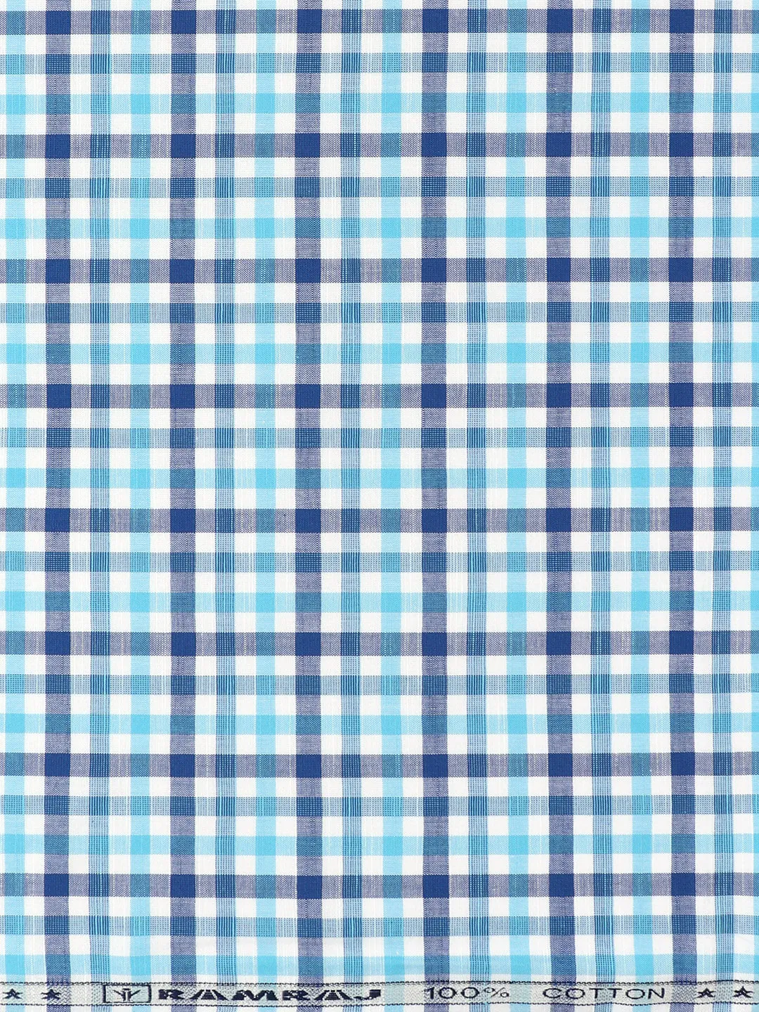 100%Mens Cotton Checked Shirt Fabric Blue Liberty Cotton