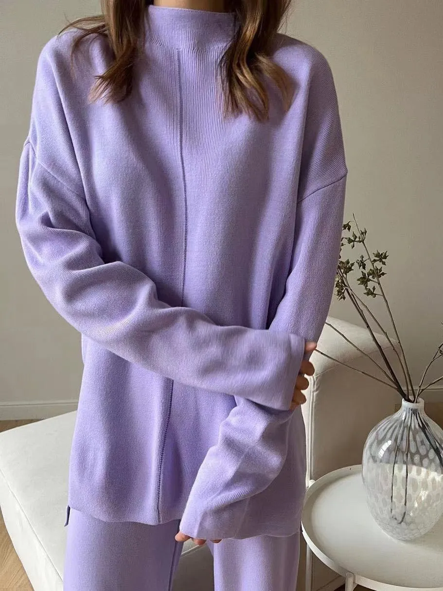 2Pcs Mock Neck Knit Loungewear