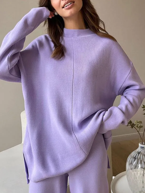 2Pcs Mock Neck Knit Loungewear