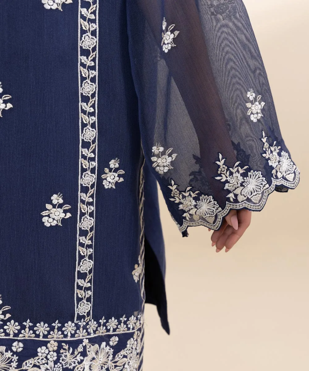 3 Piece - Embroidered Khaddi Net Suit