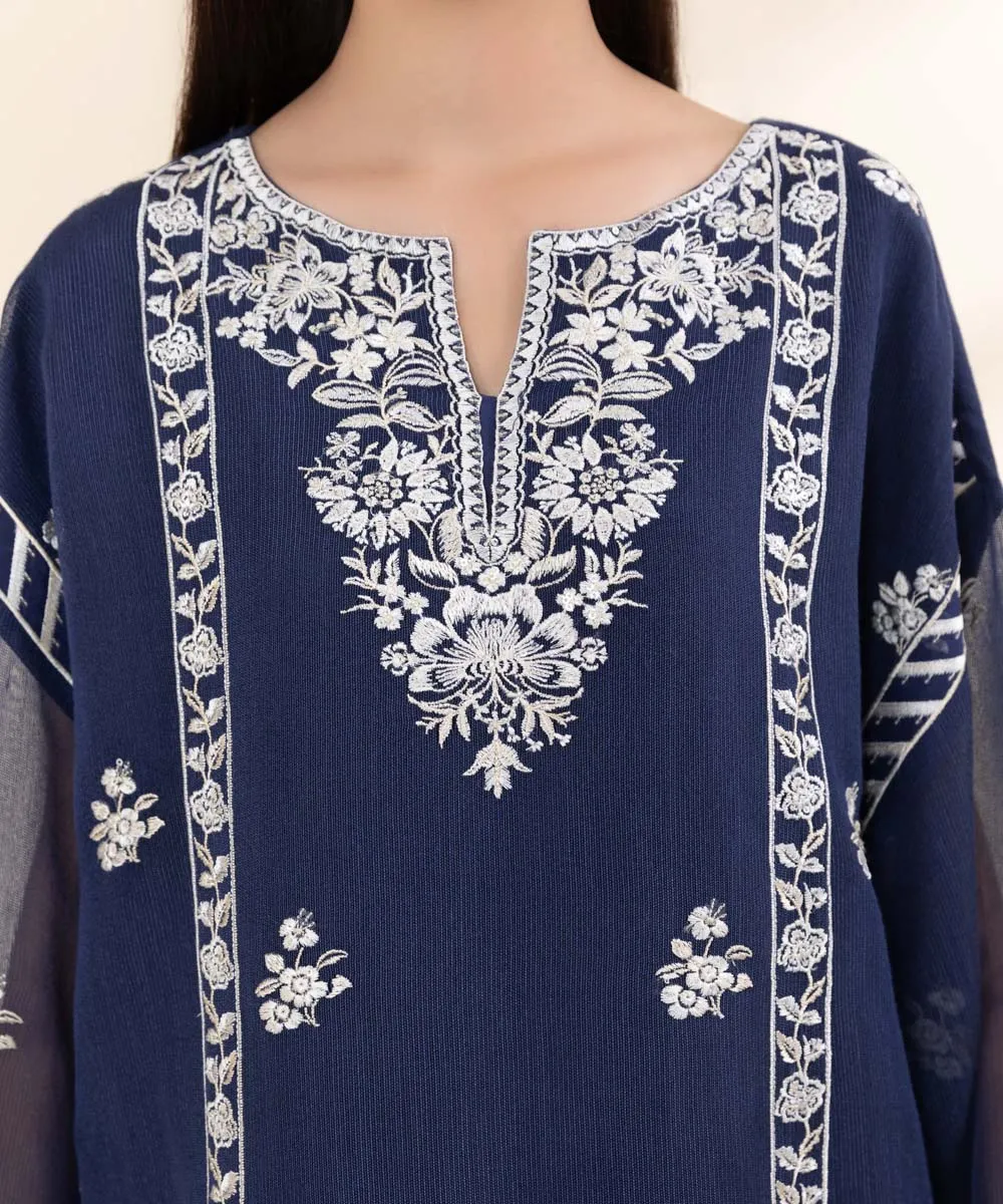 3 Piece - Embroidered Khaddi Net Suit