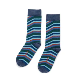 80's Stripe - Organic Cotton Crew Socks - Navy