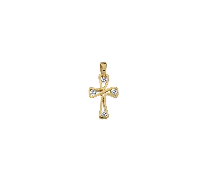 9ct Yellow Gold and Cubic Zirconia Twisted Cross