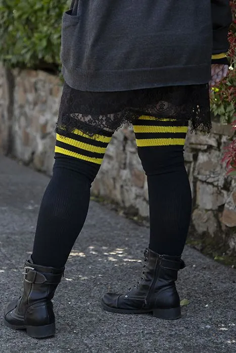 Americana Preppy Thigh High Socks - Black with Gold