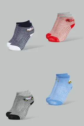 Assorted Car Print Ankle Length Socks For Baby Boys (Pack of 4)