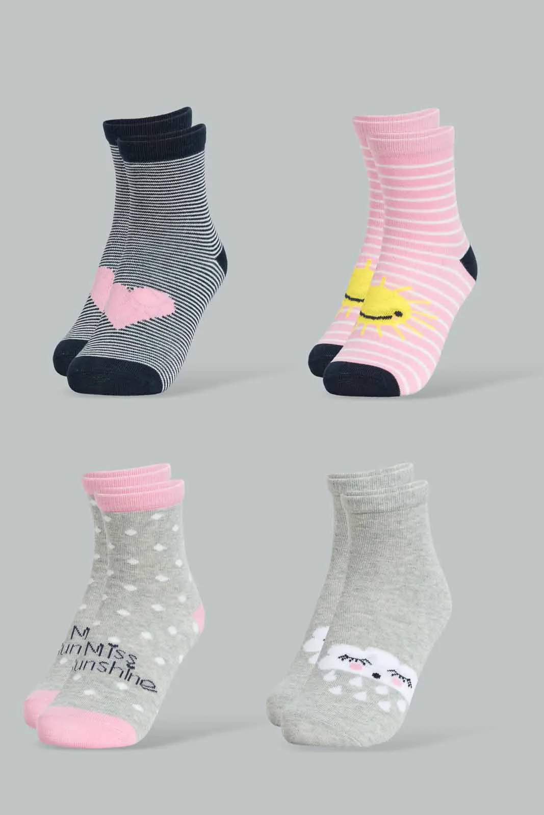 Assorted Printed Full Length Socks For Girls (Pack of 4)