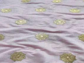 Baby Pink Golden Foil Flowers Embroidered Chanderi Fabric