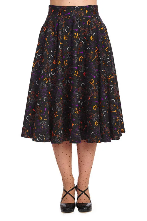 Banned All Hallows Cat Swing Skirt with Pockets Halloween