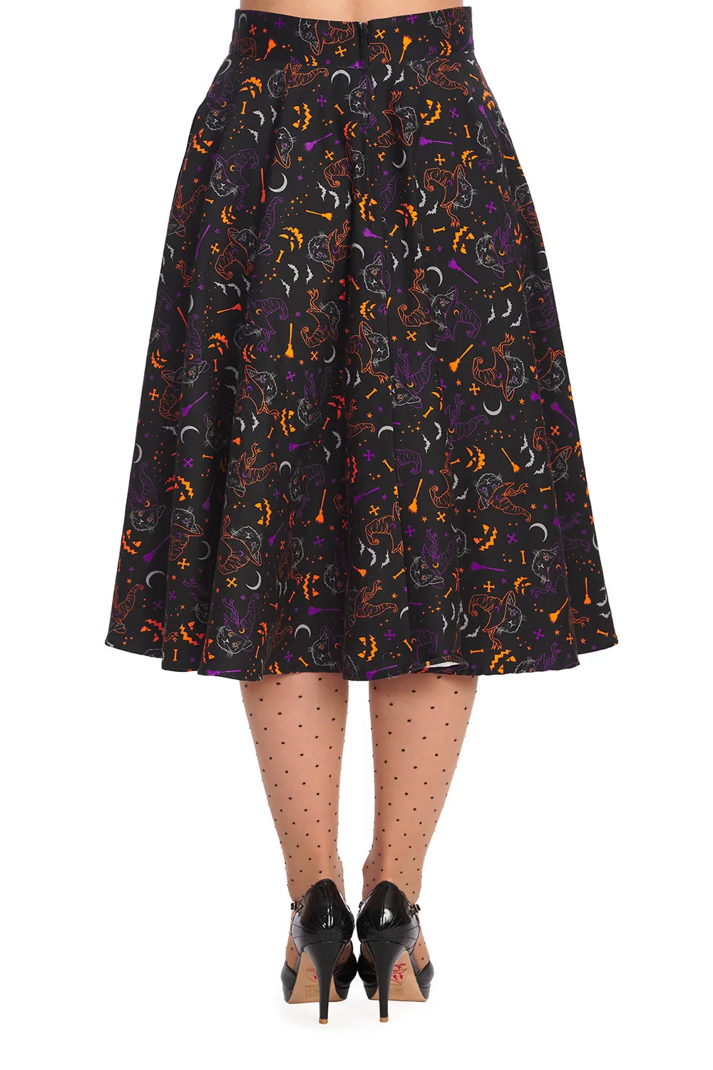 Banned All Hallows Cat Swing Skirt with Pockets Halloween