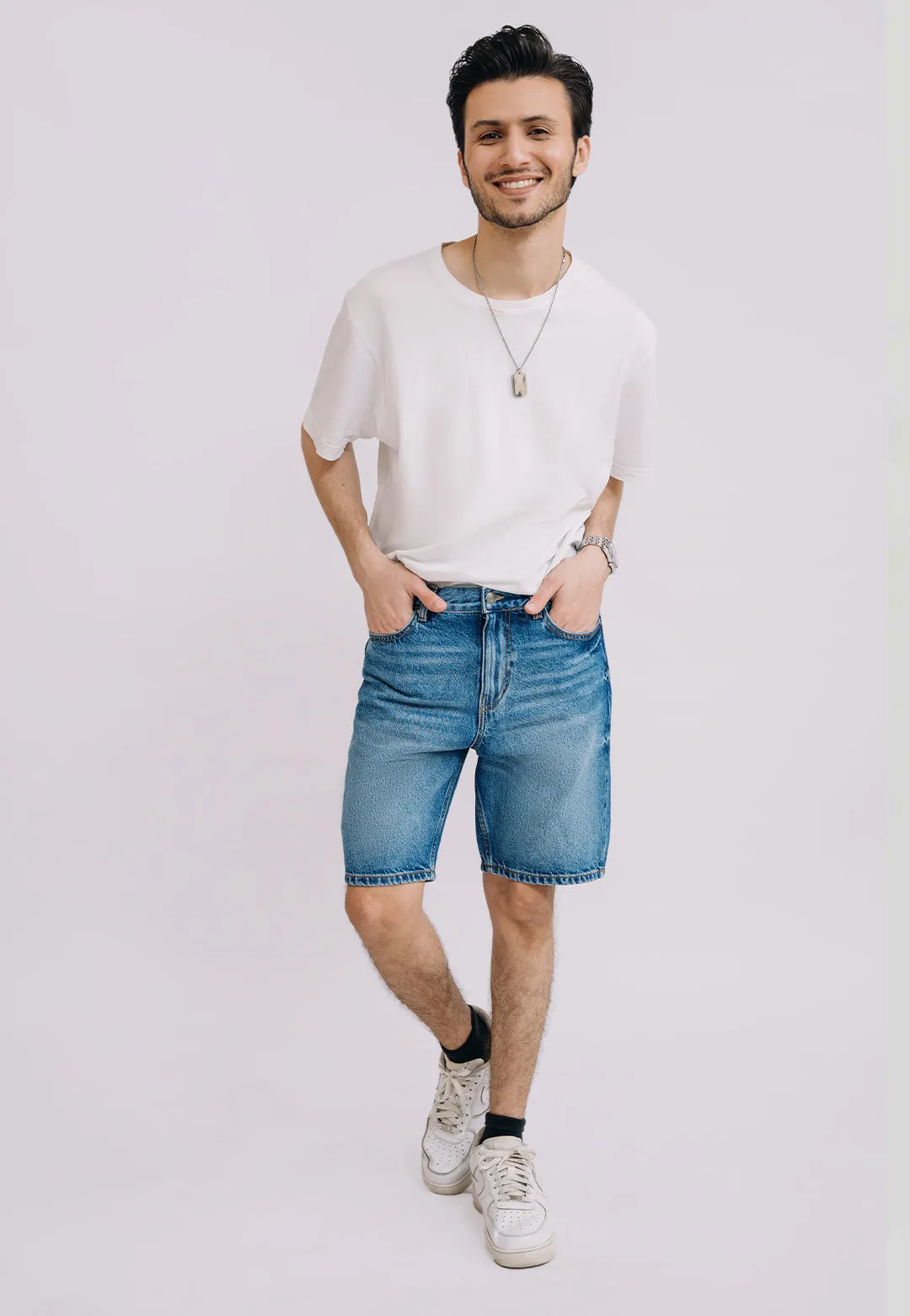 Basic Denim Shorts - Mid Blue