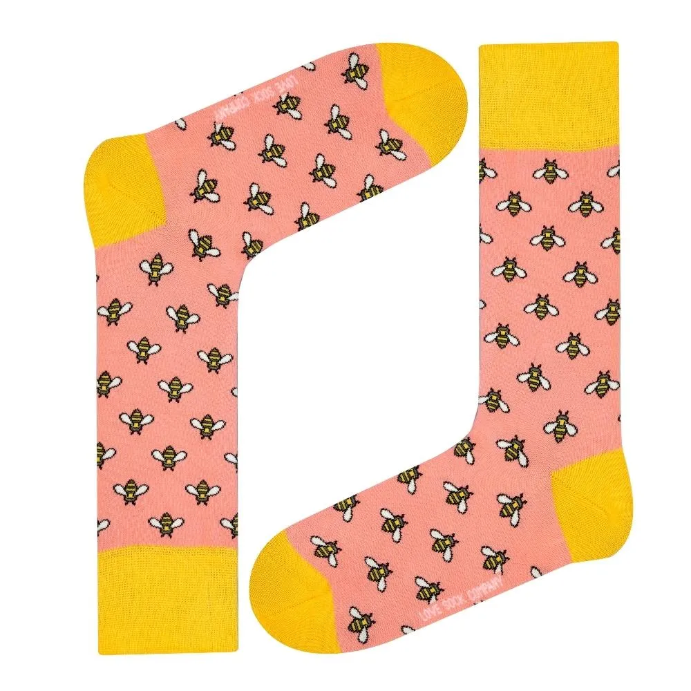 Bee Pink Colorful Novelty Crew Socks (Unisex)