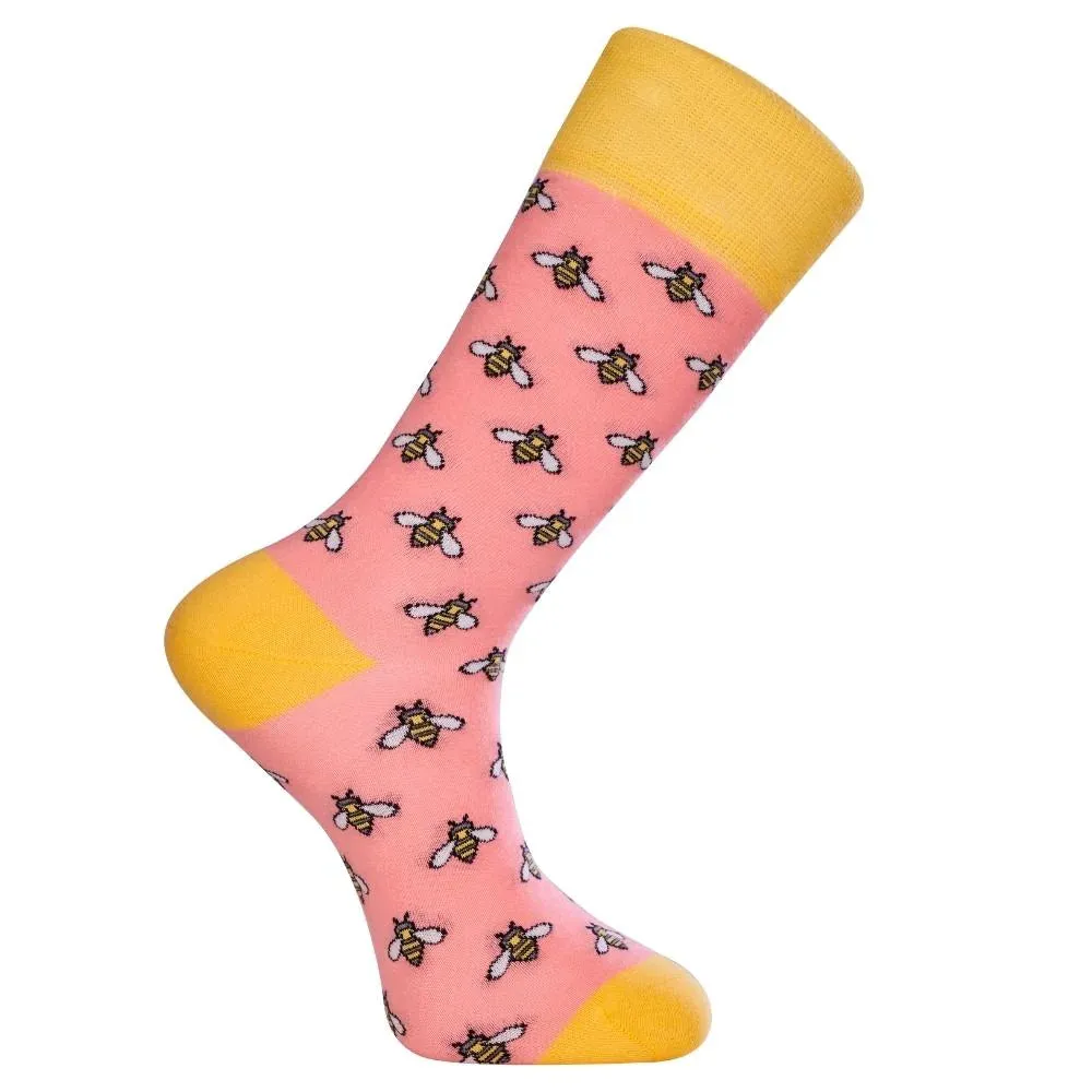 Bee Pink Colorful Novelty Crew Socks (Unisex)