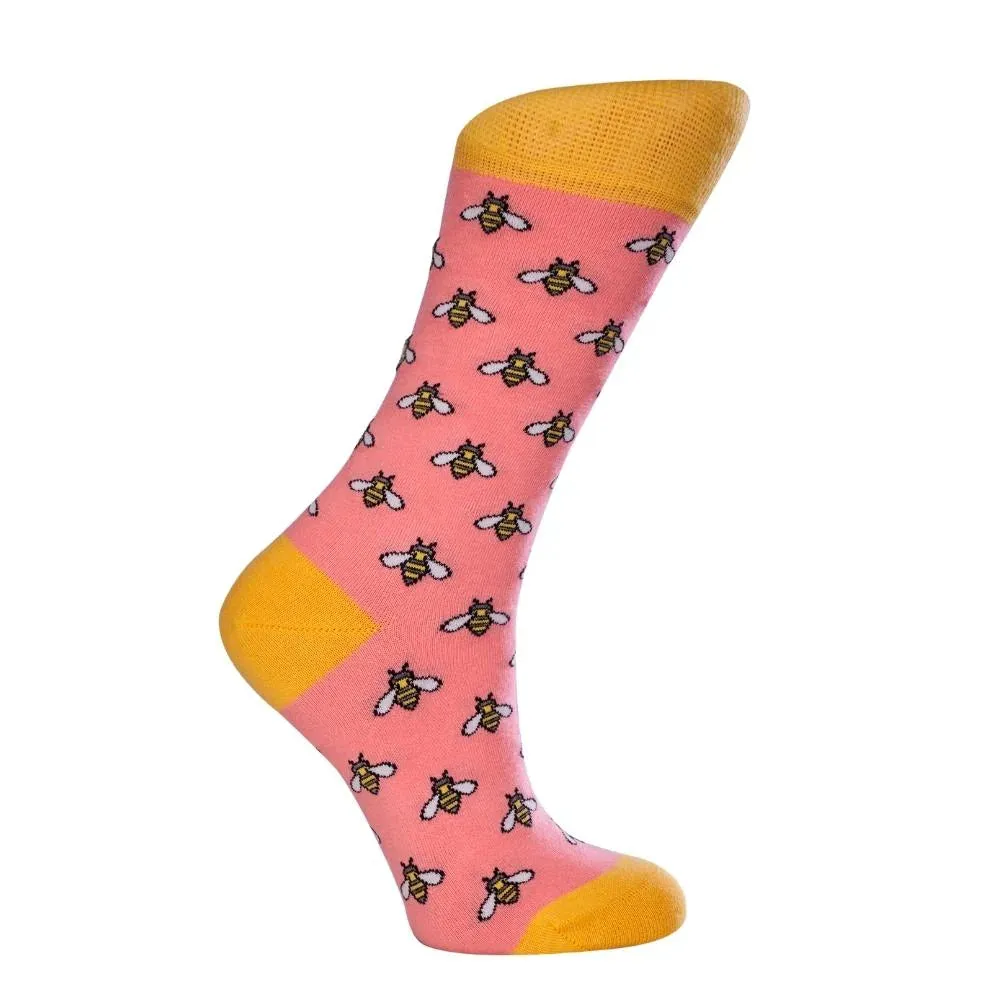 Bee Pink Colorful Novelty Crew Socks (Unisex)