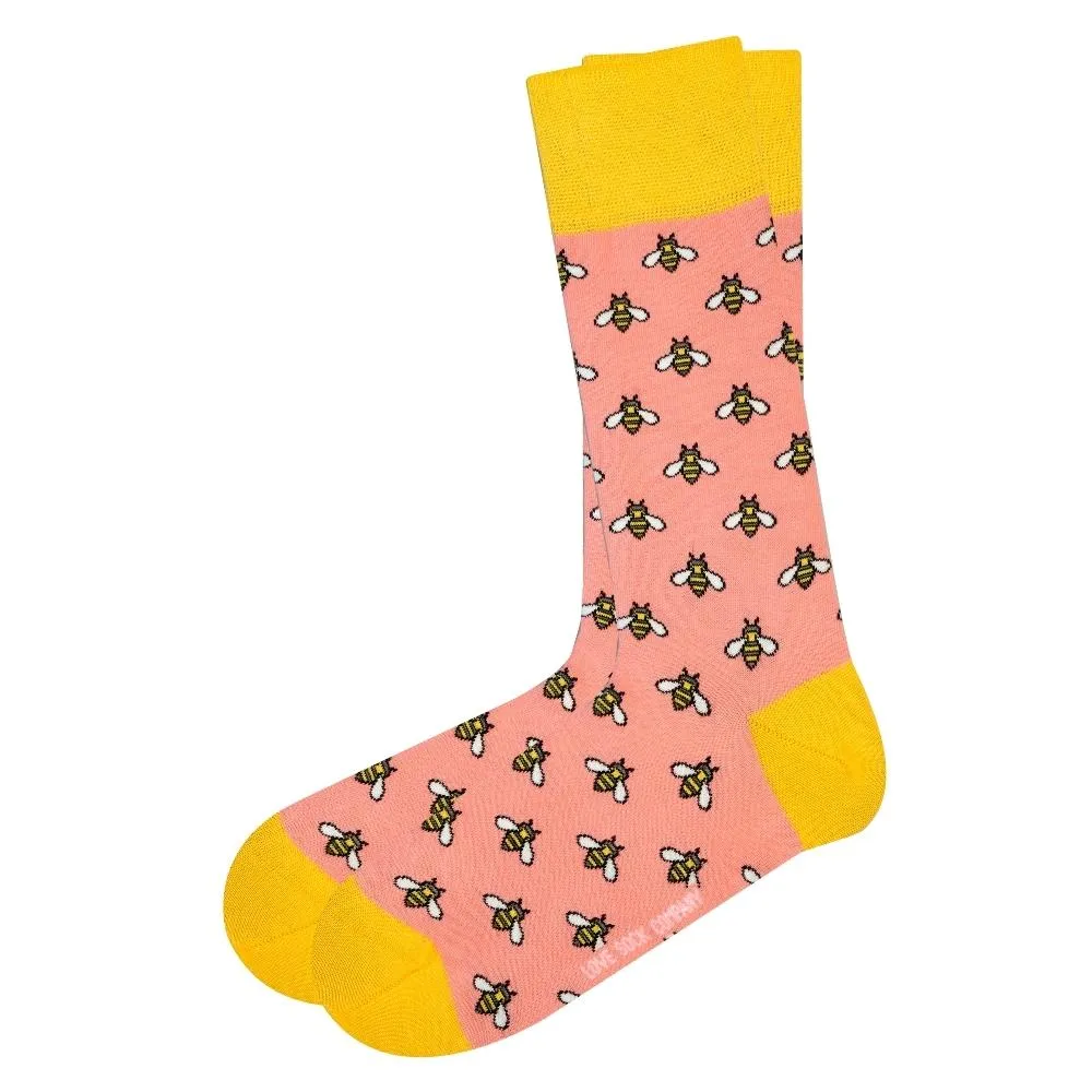 Bee Pink Colorful Novelty Crew Socks (Unisex)