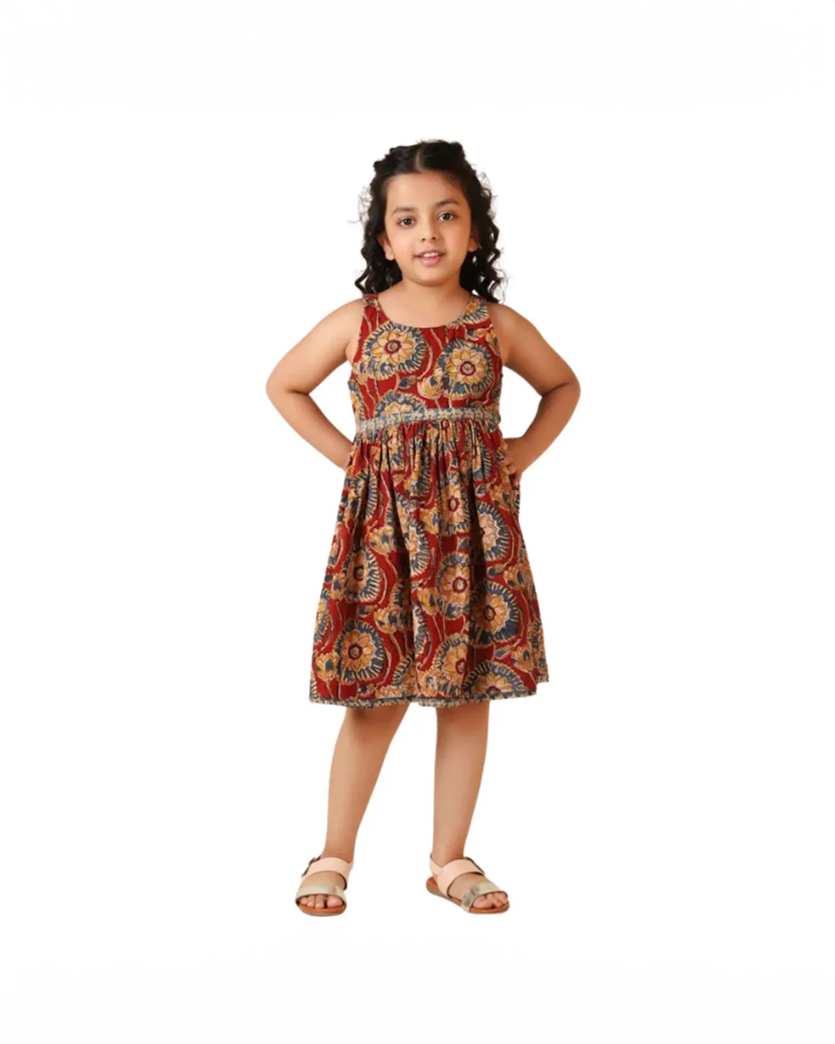 Block Print Kids Dress | Red Floral