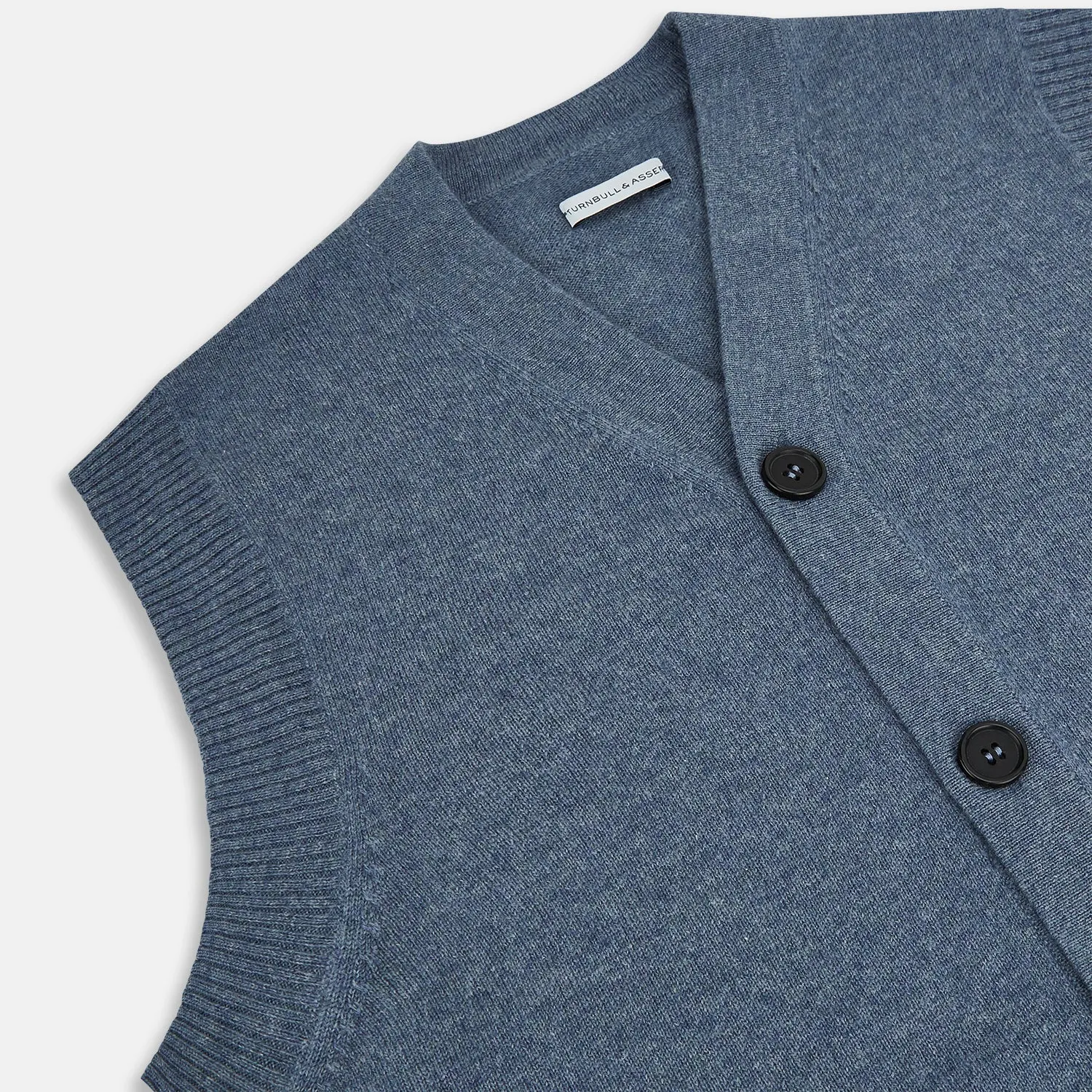 Blue Melange Cashmere Sleeveless Cardigan