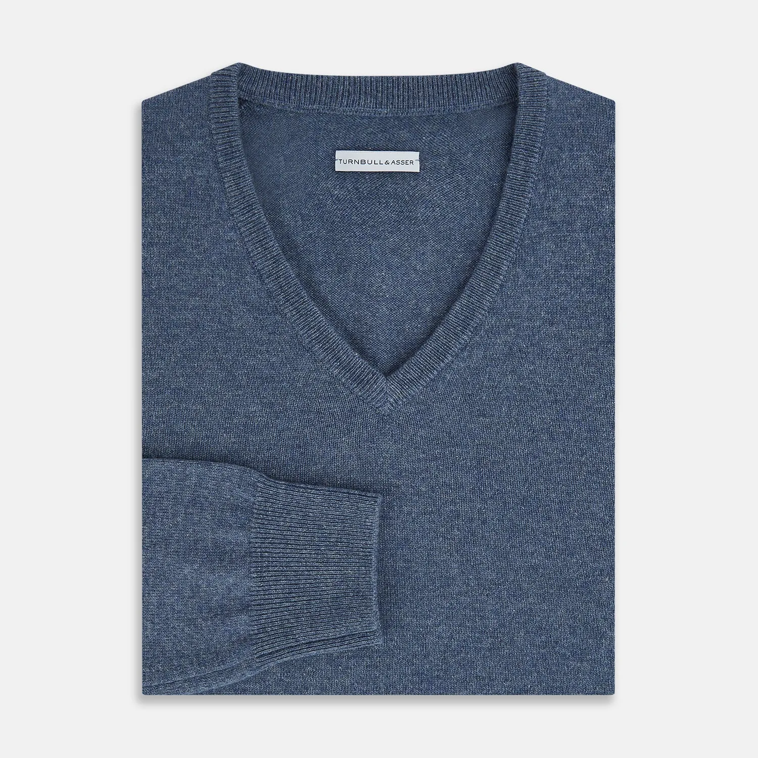 Blue Melange Cashmere V-neck Jumper