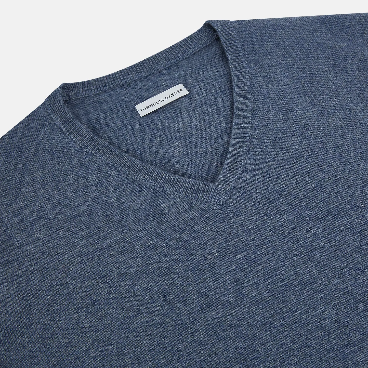 Blue Melange Cashmere V-neck Jumper