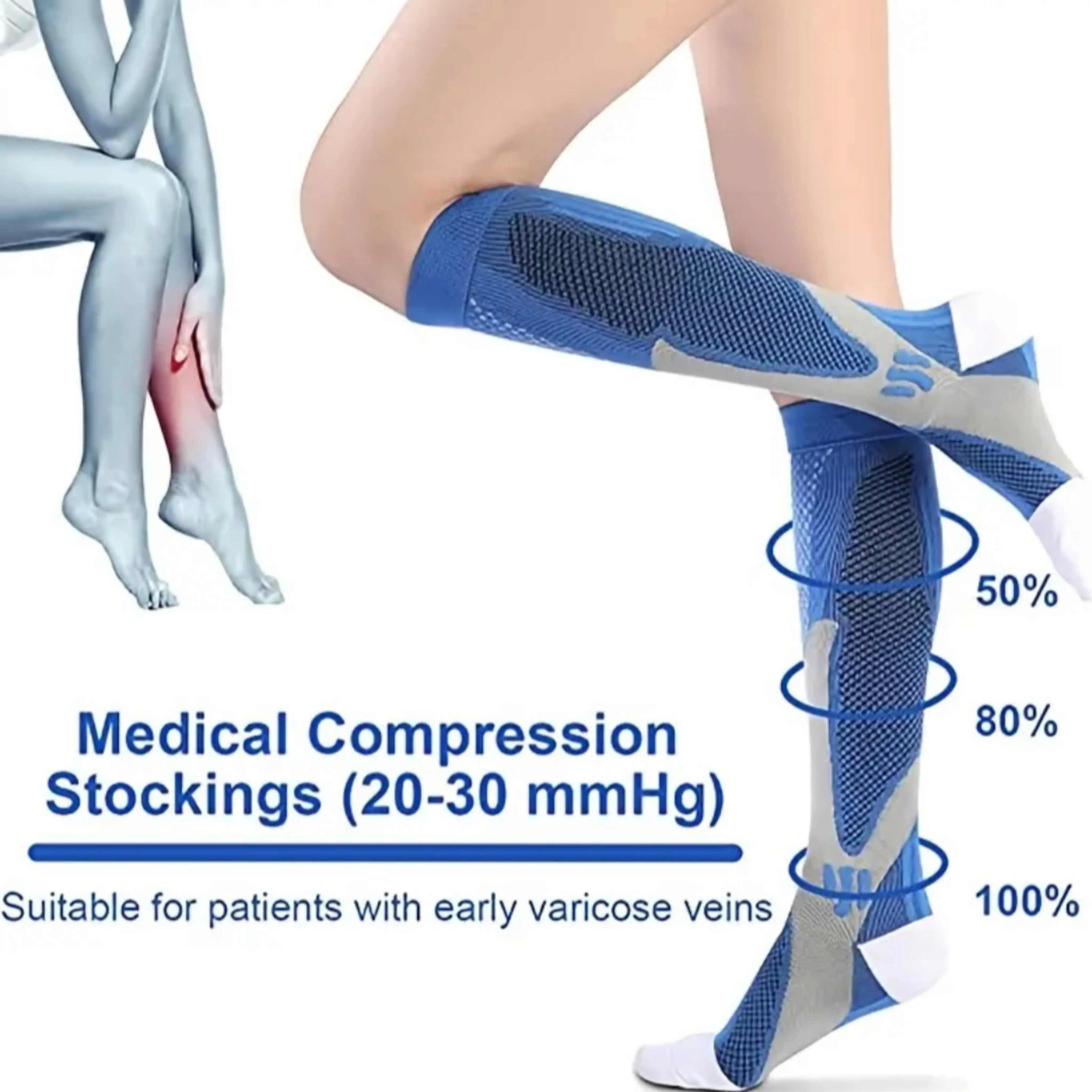 Blue Sport Knee High - (Compression Socks)