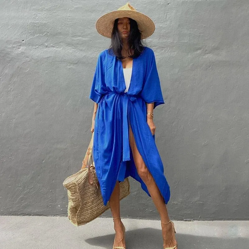 Bohemian Long Kimono, Beach Cover Up Kimono, Solid Color Bohemian Kimono