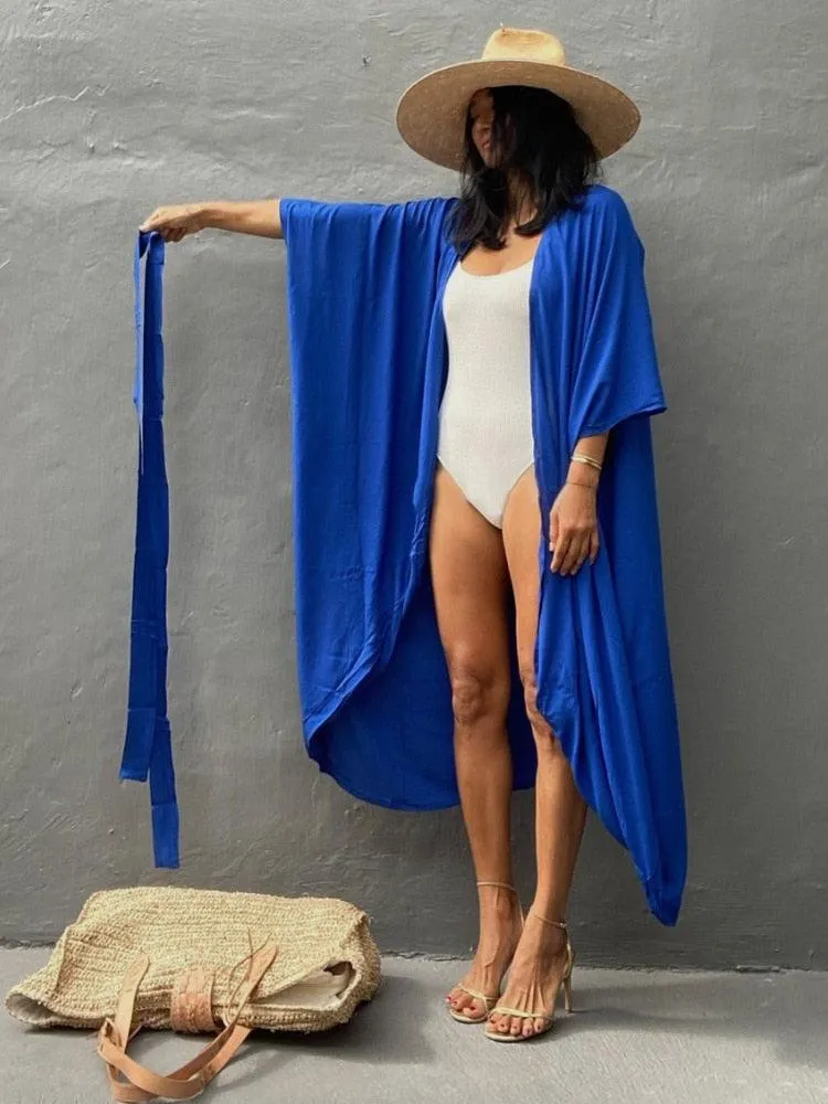 Bohemian Long Kimono, Beach Cover Up Kimono, Solid Color Bohemian Kimono