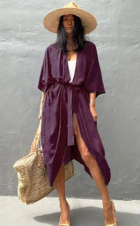 Bohemian Long Kimono, Beach Cover Up Kimono, Solid Color Bohemian Kimono