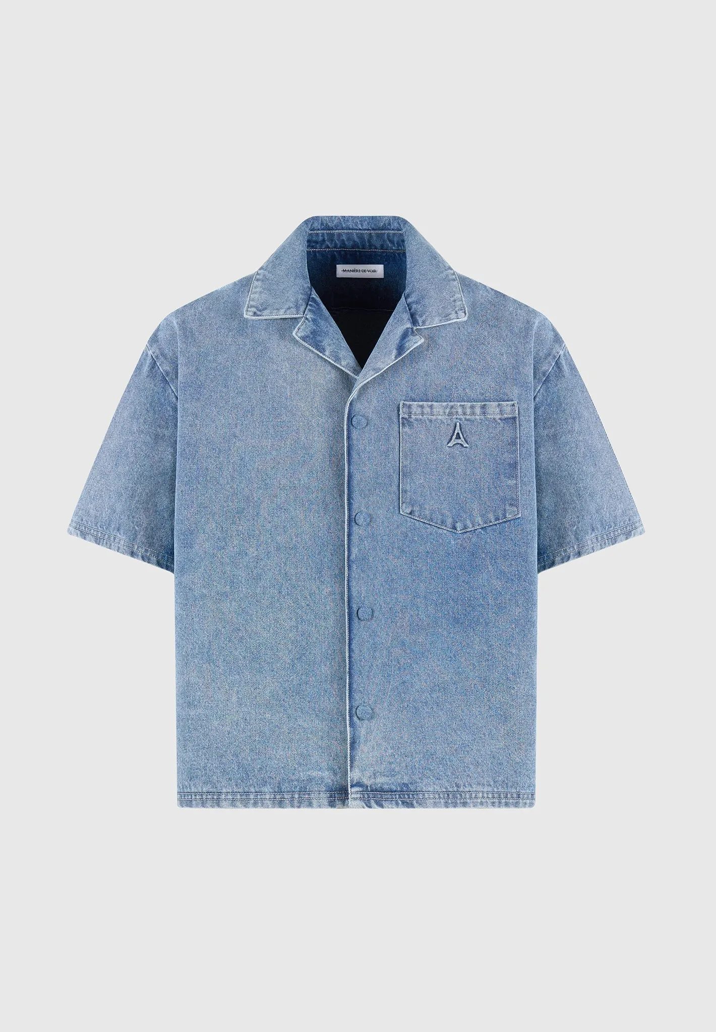 Boxy Denim Revere Shirt - Mid Blue