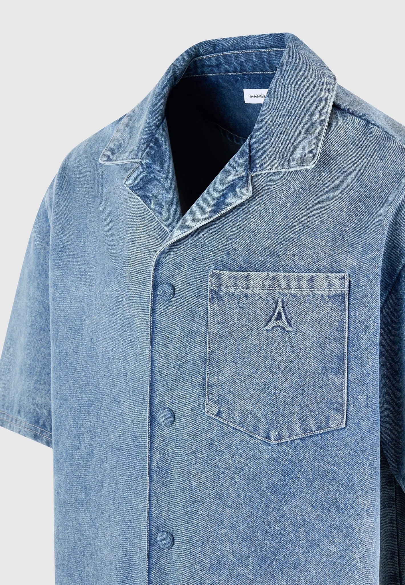 Boxy Denim Revere Shirt - Mid Blue