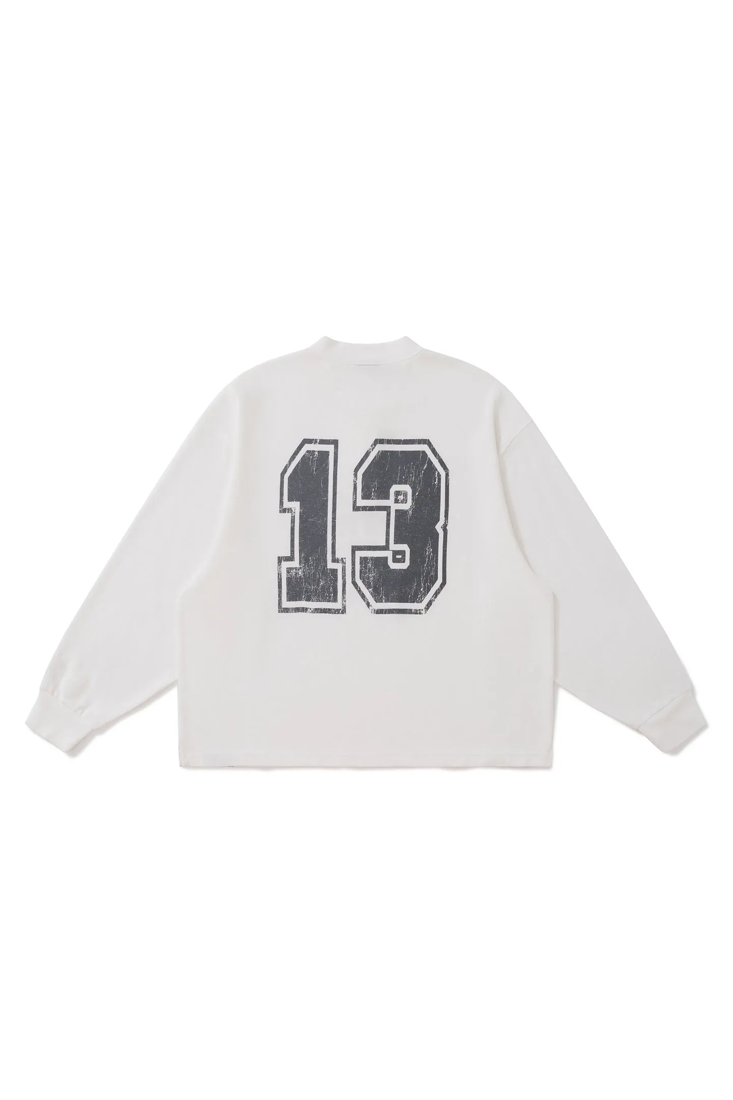 BURNIN*97'Series Worn Slogan Waffle Henley Collar Long Sleeve T-shirt