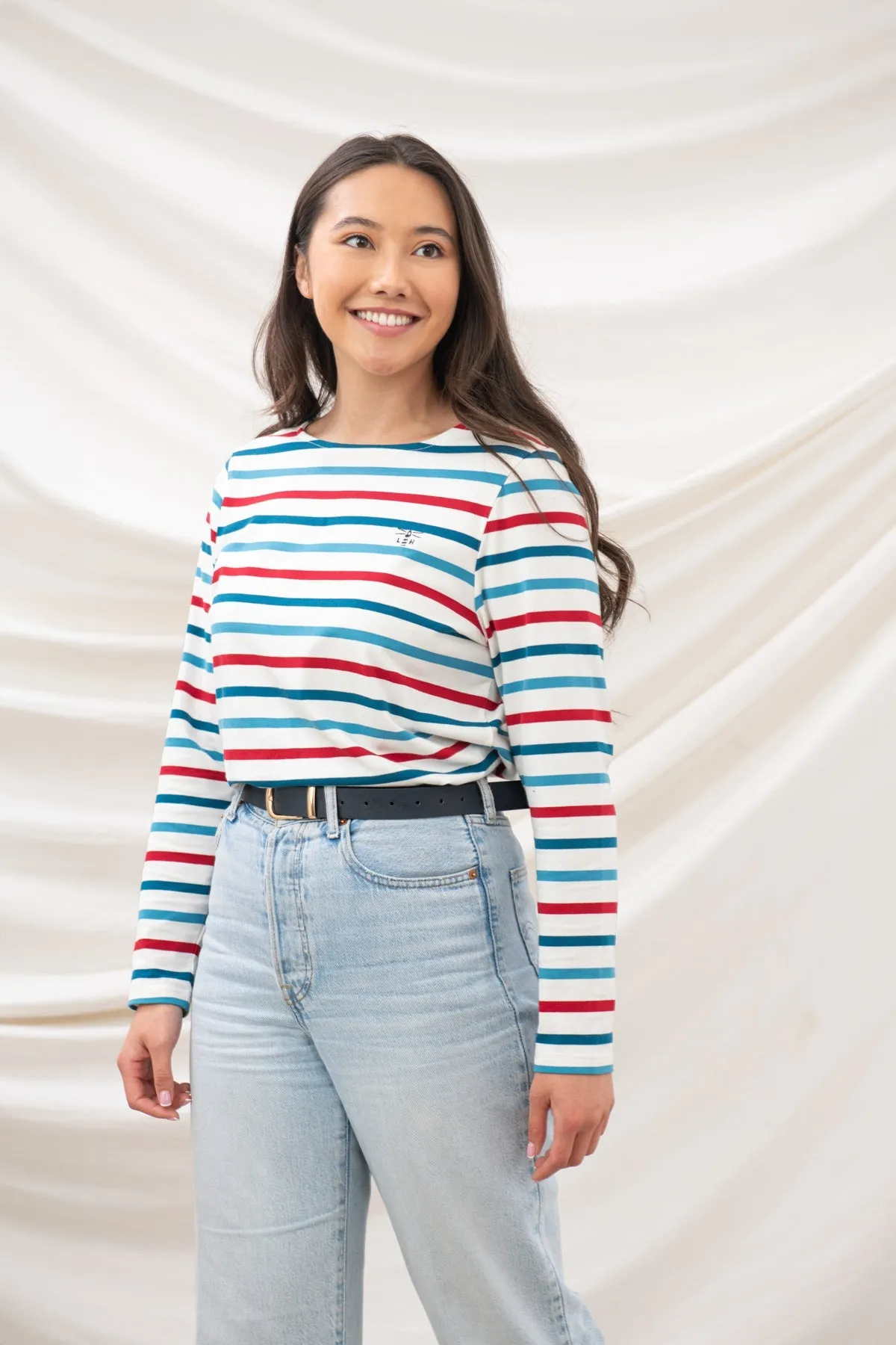 Causeway Breton Top - Red Teal Stripe