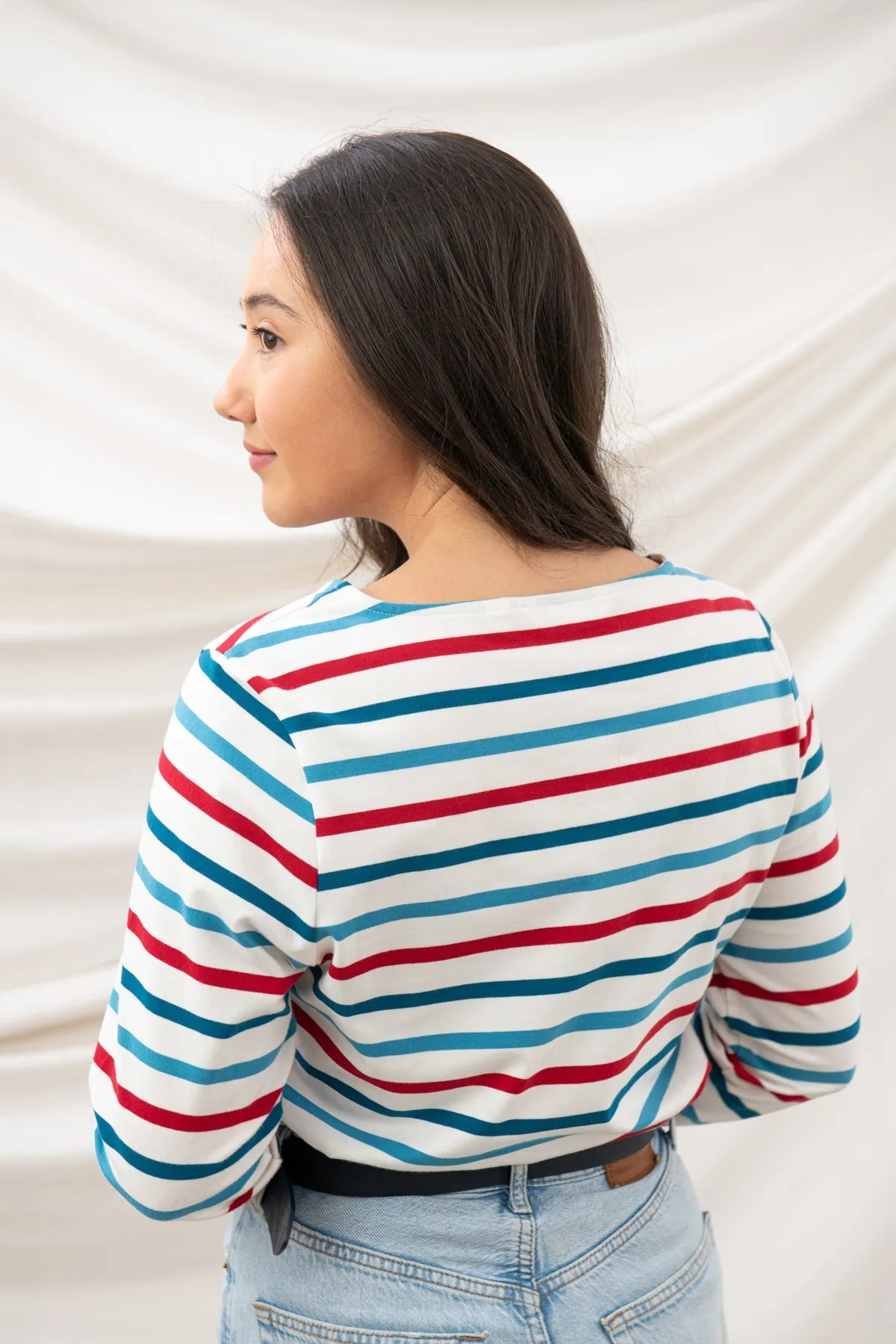 Causeway Breton Top - Red Teal Stripe