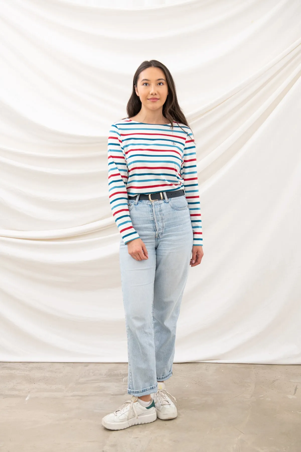 Causeway Breton Top - Red Teal Stripe