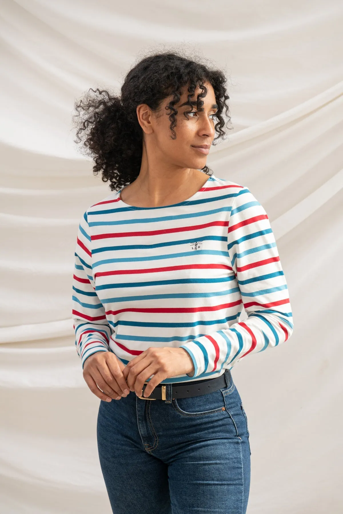 Causeway Breton Top - Red Teal Stripe