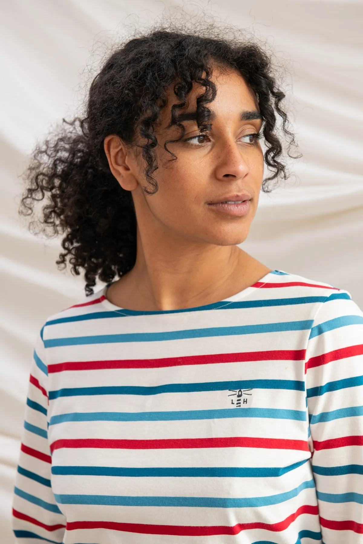 Causeway Breton Top - Red Teal Stripe