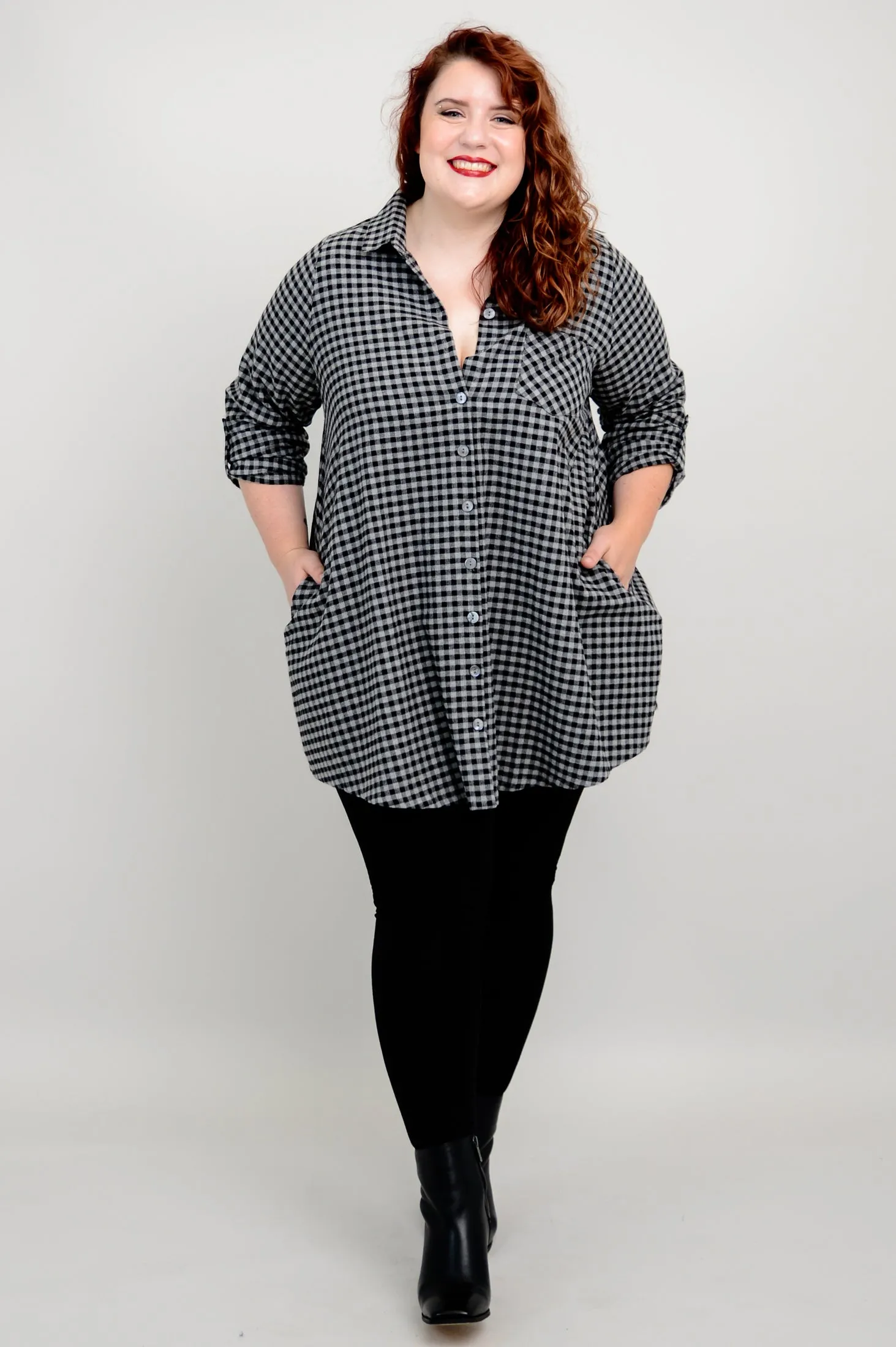 Celine Tunic, Charcoal Gingham, Cotton Flannel - Final Sale