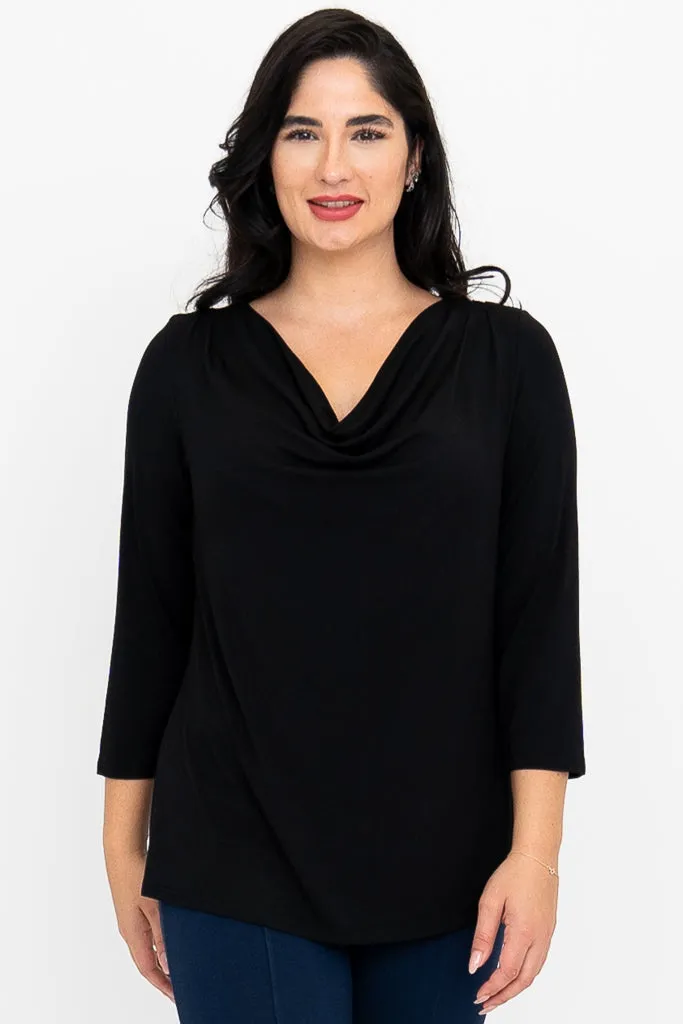 Charisse 3/4 Slv Top, Black, Bamboo