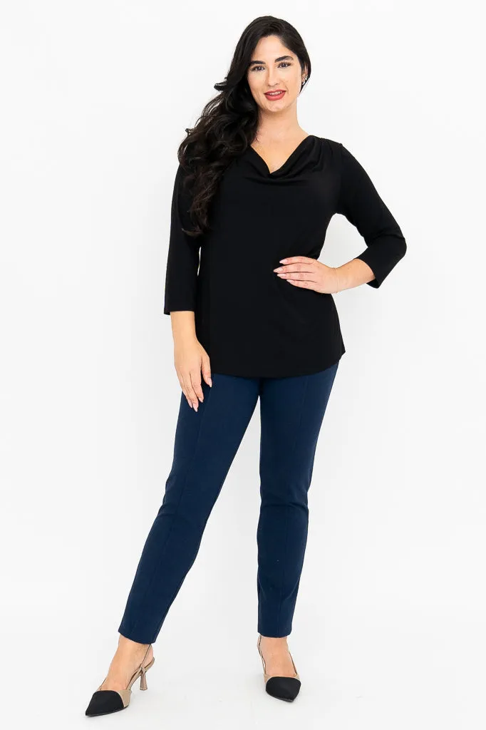 Charisse 3/4 Slv Top, Black, Bamboo