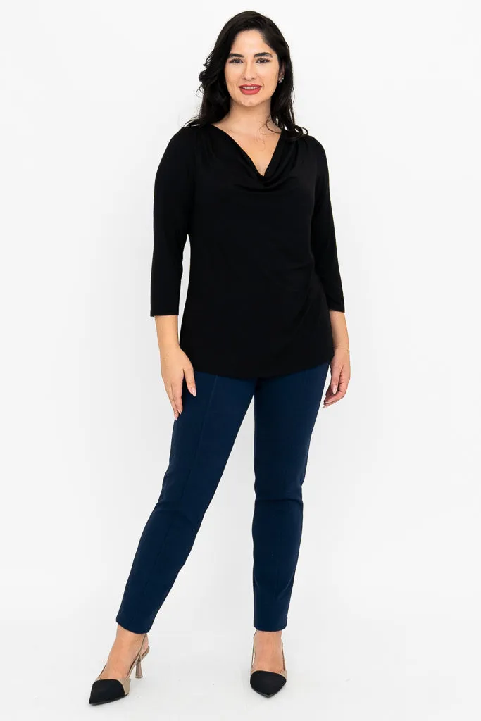 Charisse 3/4 Slv Top, Black, Bamboo