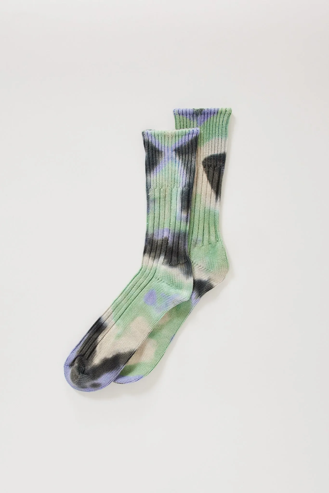 Chunky Ribbed Crew Socks Tie Dye Black/Mint/Purple