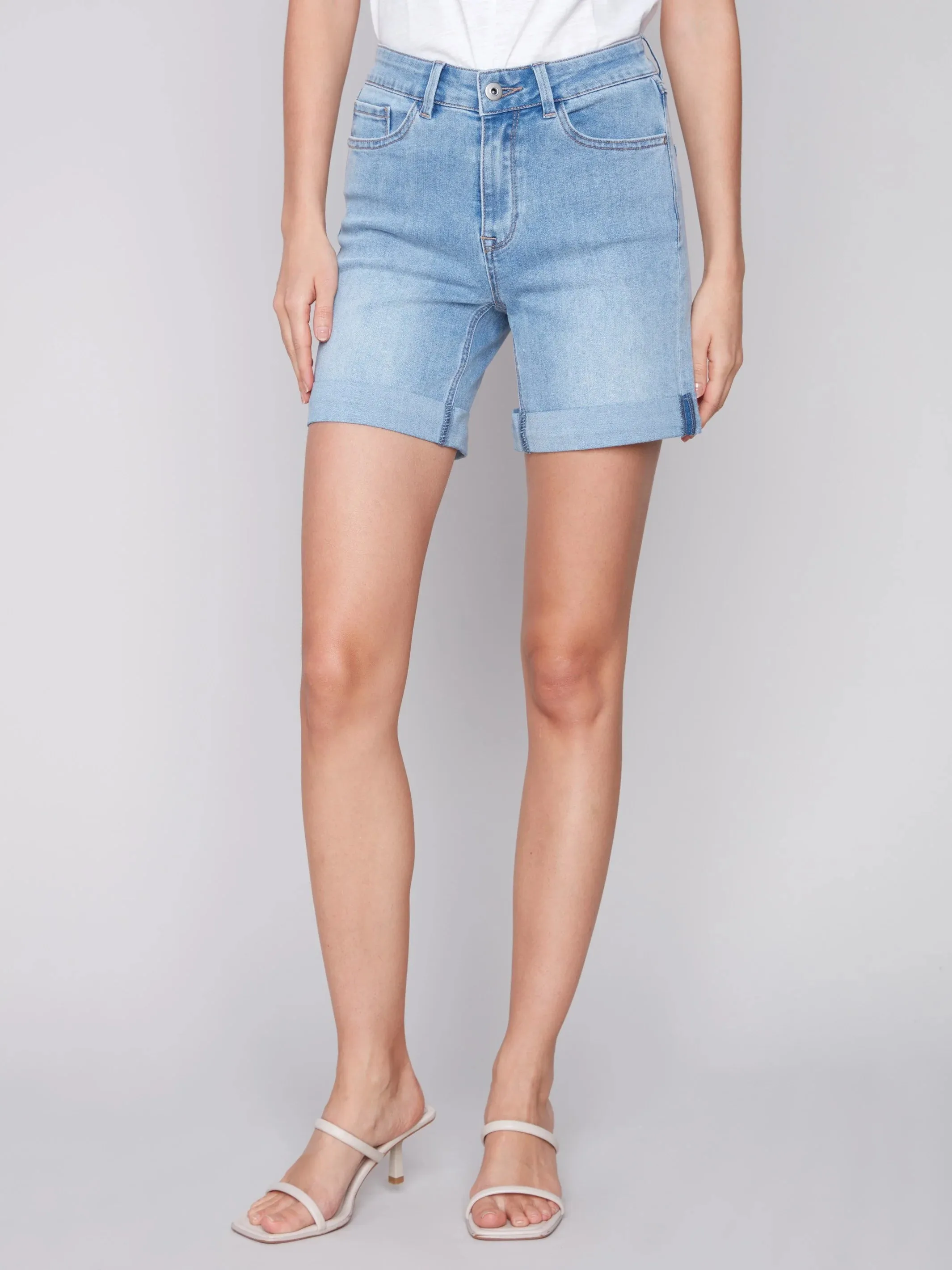 Cuffed Hem Denim Shorts