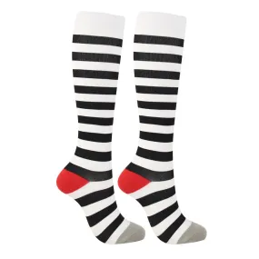 Dark Blue and White Striped Knee High (Compression Socks)