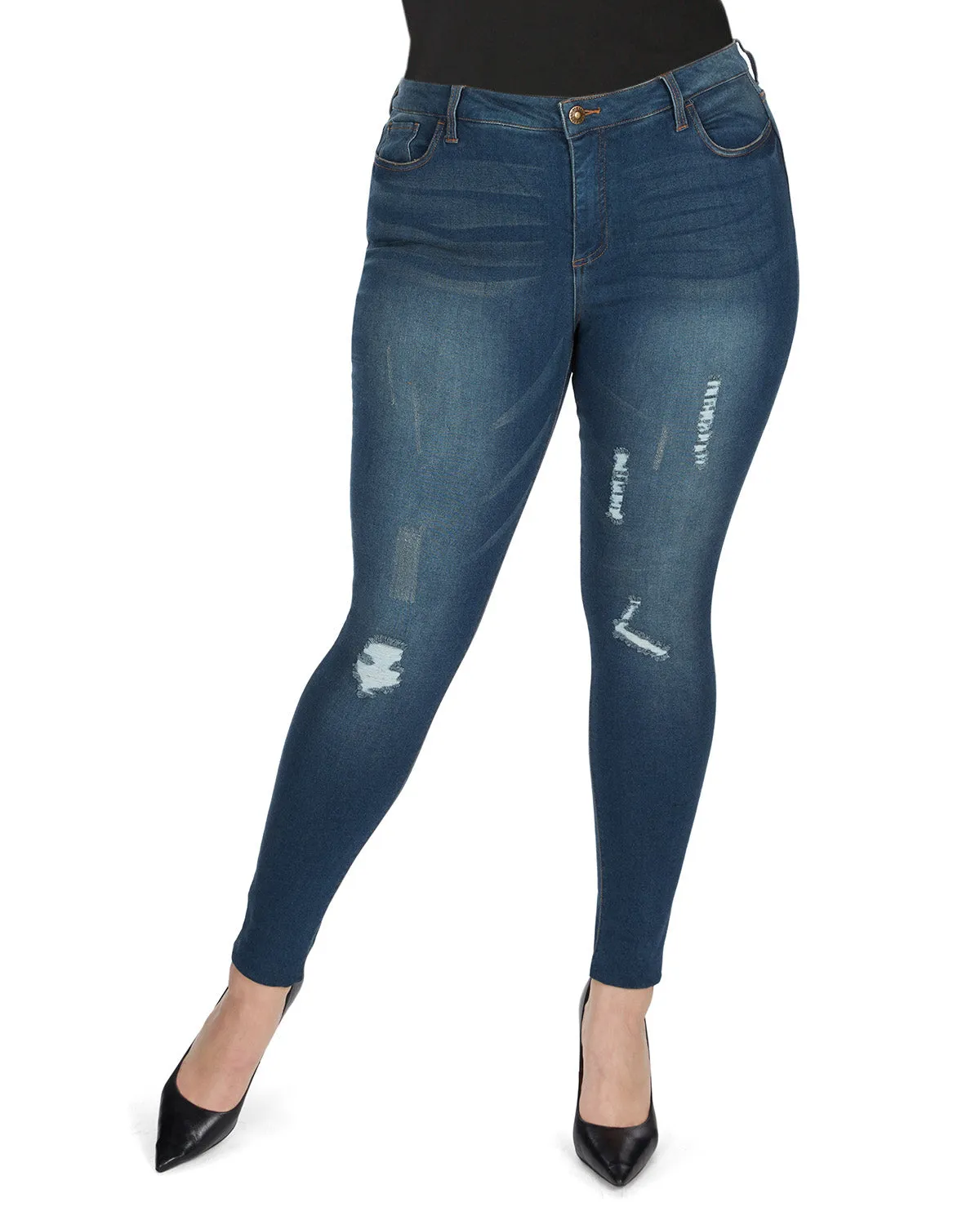 Distressed Bamboo Blend Denim Jeggings