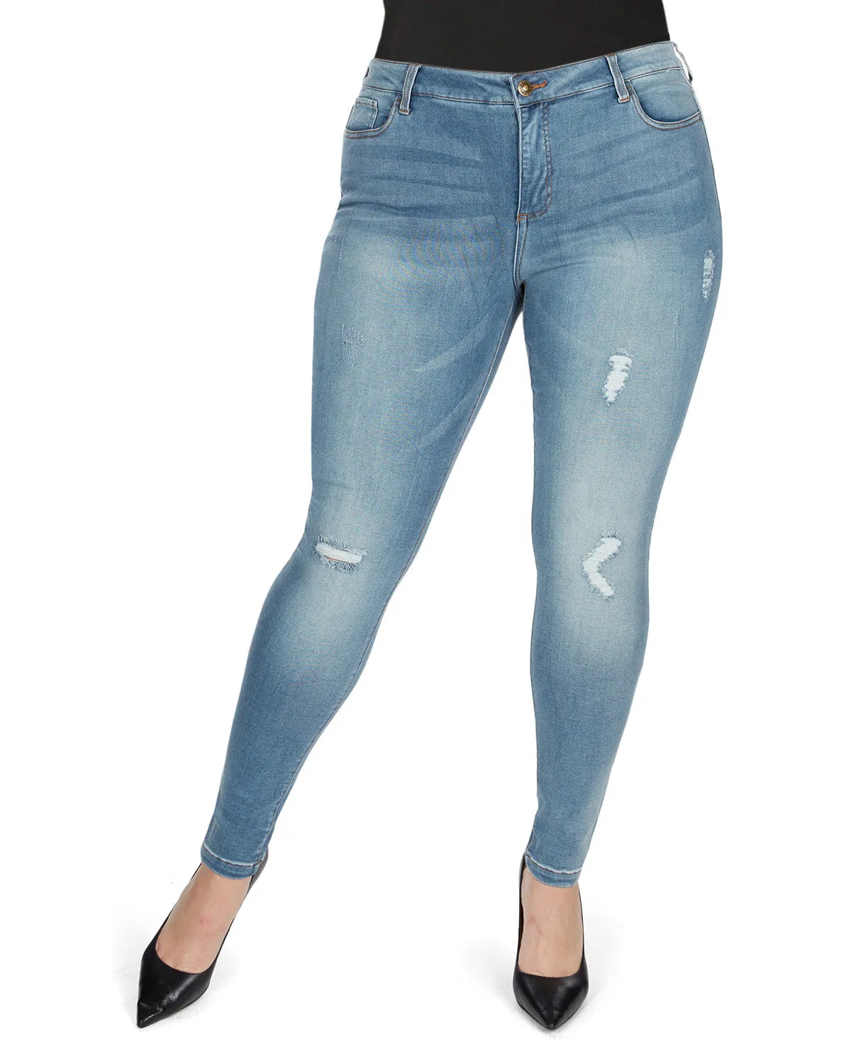 Distressed Bamboo Blend Denim Jeggings