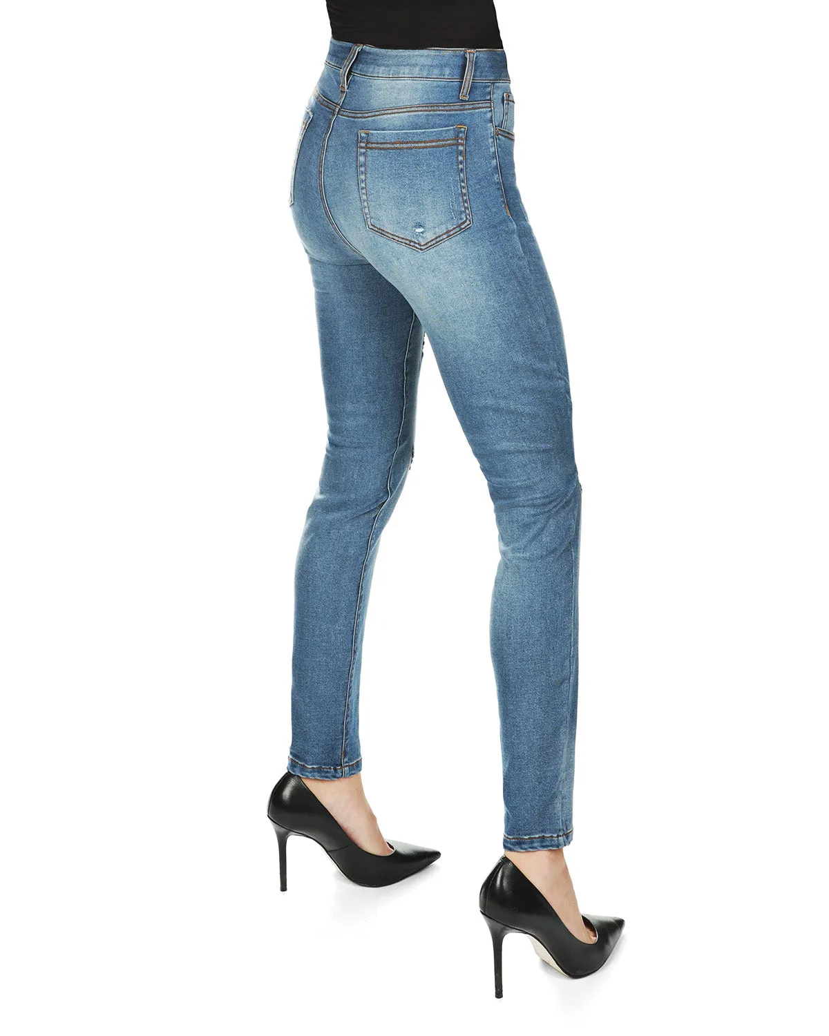 Distressed Bamboo Blend Denim Jeggings