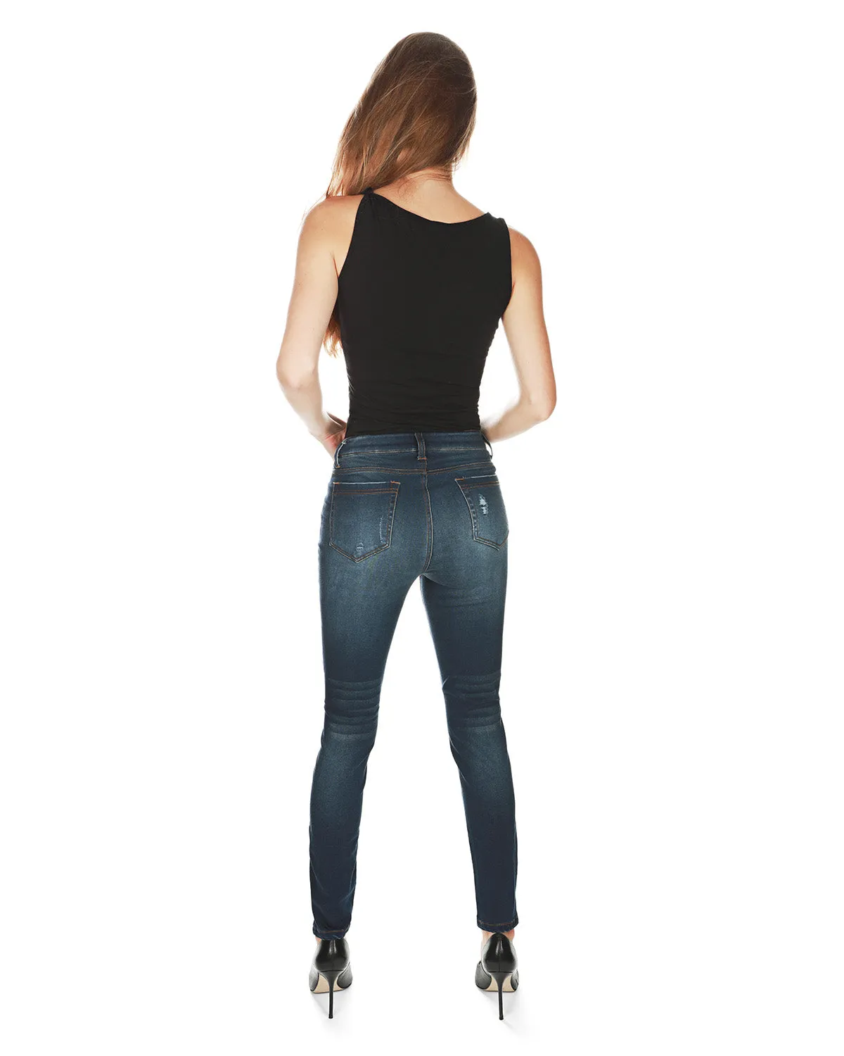 Distressed Bamboo Blend Denim Jeggings