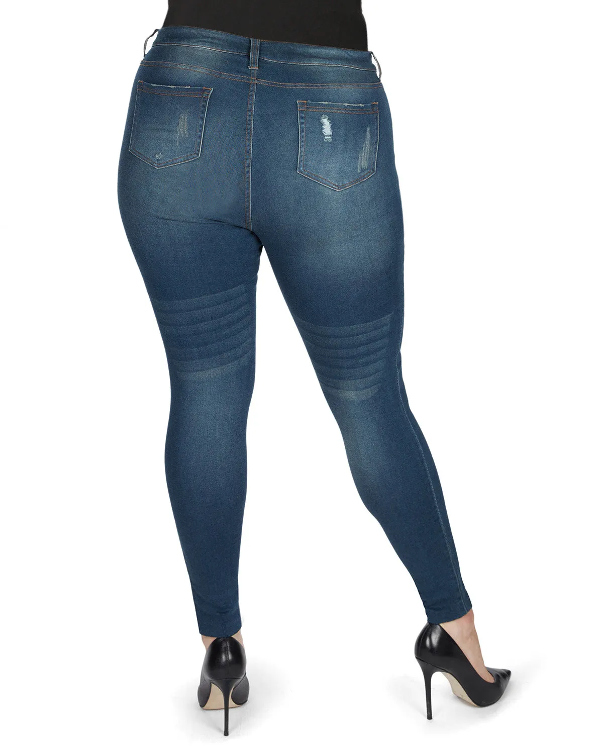 Distressed Bamboo Blend Denim Jeggings