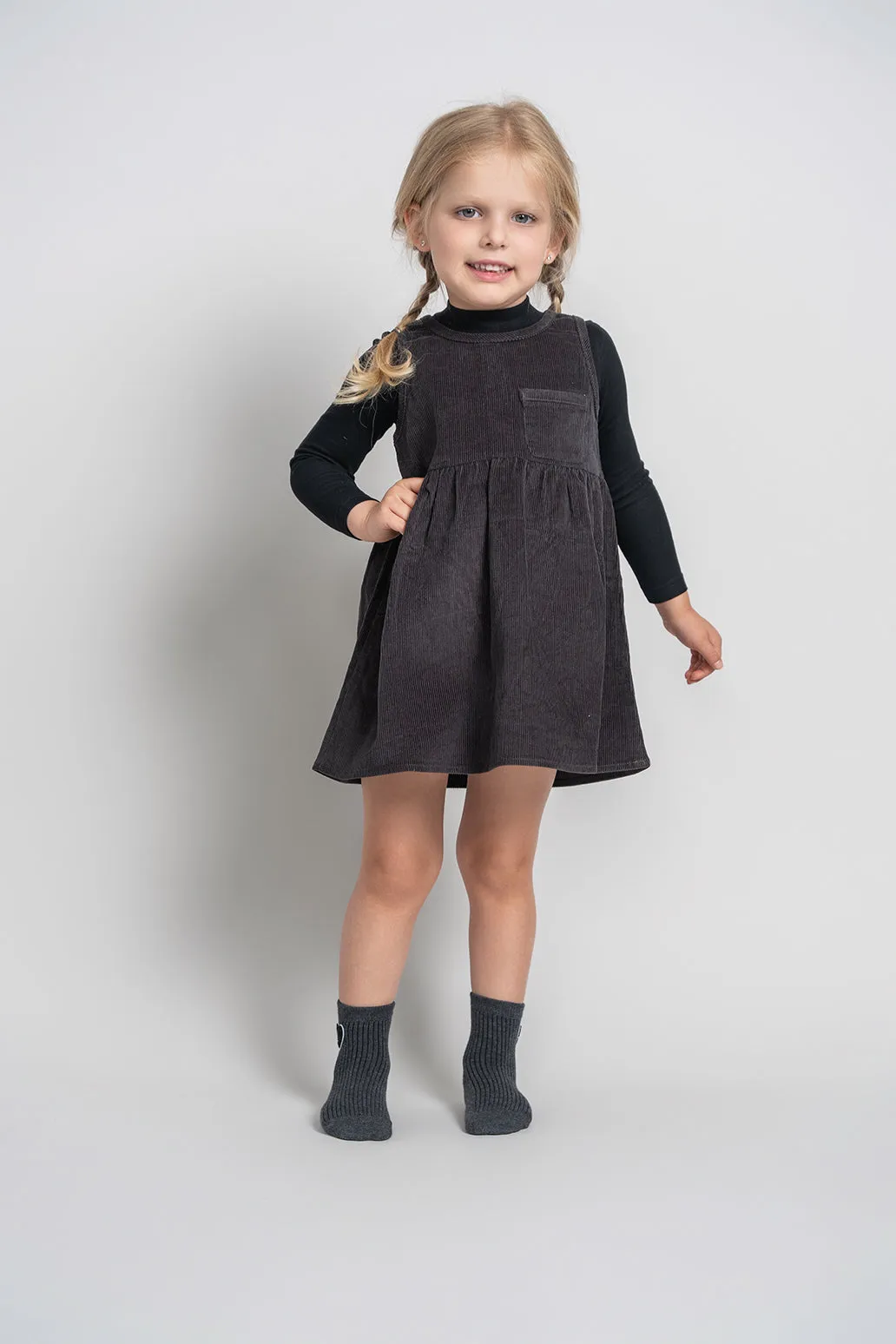 dress corduroy jumper trim pocket - charcoal-288